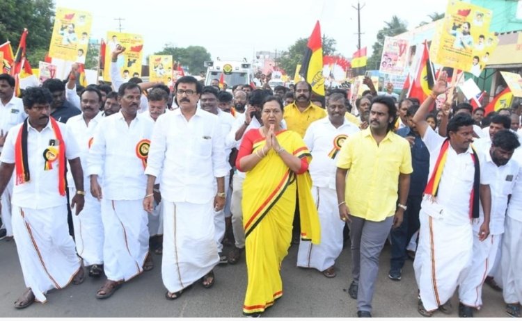 தேமுதிக பொதுச் செயலர் பிரேமலதா தலைமையில் திருத்தணியில் நடைபயணம்
